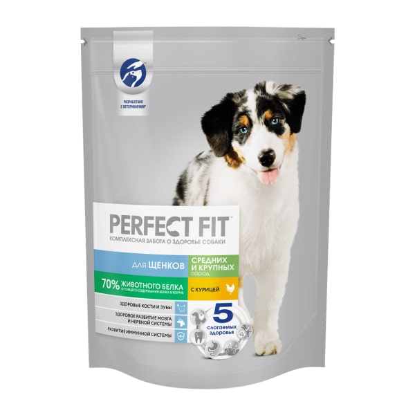 Профессиональный сухой рацион PERFECT FIT™ для щенков средних и крупных пород с курицей