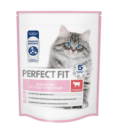 Сухой полнорационный корм PERFECT FIT™ для котят от 2 до 12 месяцев с говядиной