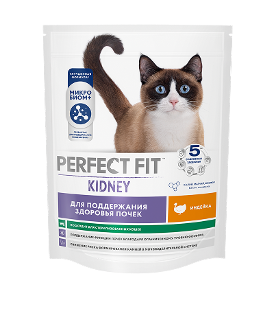 Сухой полнорационный корм PERFECT FIT™ для поддержания здоровья почек для взрослых кошек с индейкой