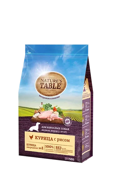 Сухой корм NATURE'S TABLE™ для cобак мелких пород, курица с рисом, 500 г