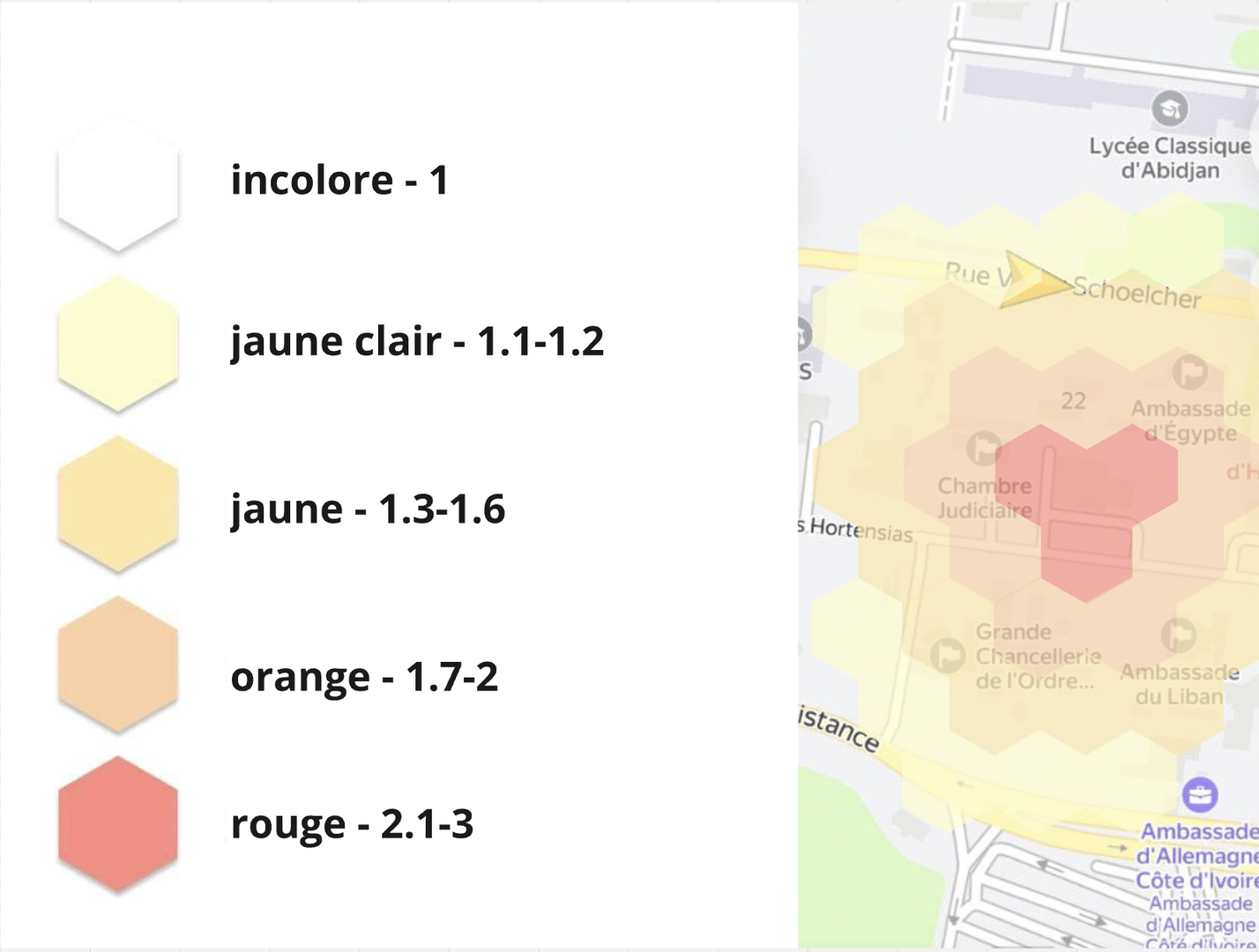 Le coefficient de demande peut être déterminé sur la carte — plus la zone est foncée, plus le coefficient est élevé.