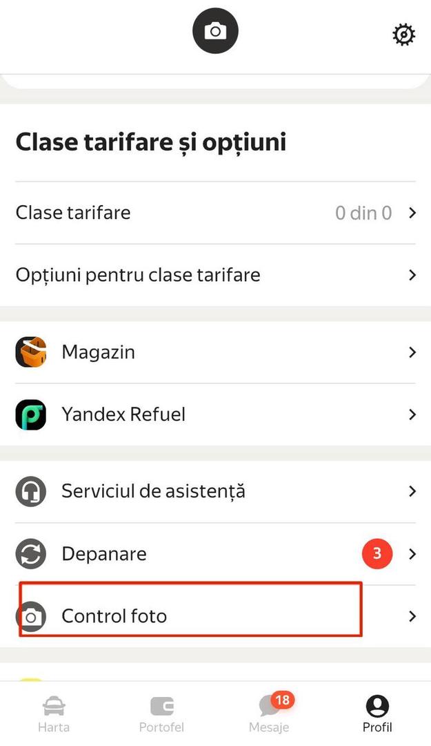 Derulează în jos și selectează „Control foto” în secțiunea „Depanare”