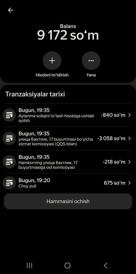 “Balans” boʻlimida summalar “Aylanmadan soliq ushlab qolish” belgilanib chiqadi
