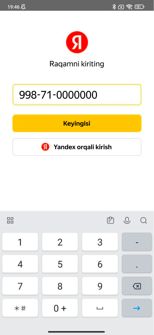 Raqamingizni kiriting