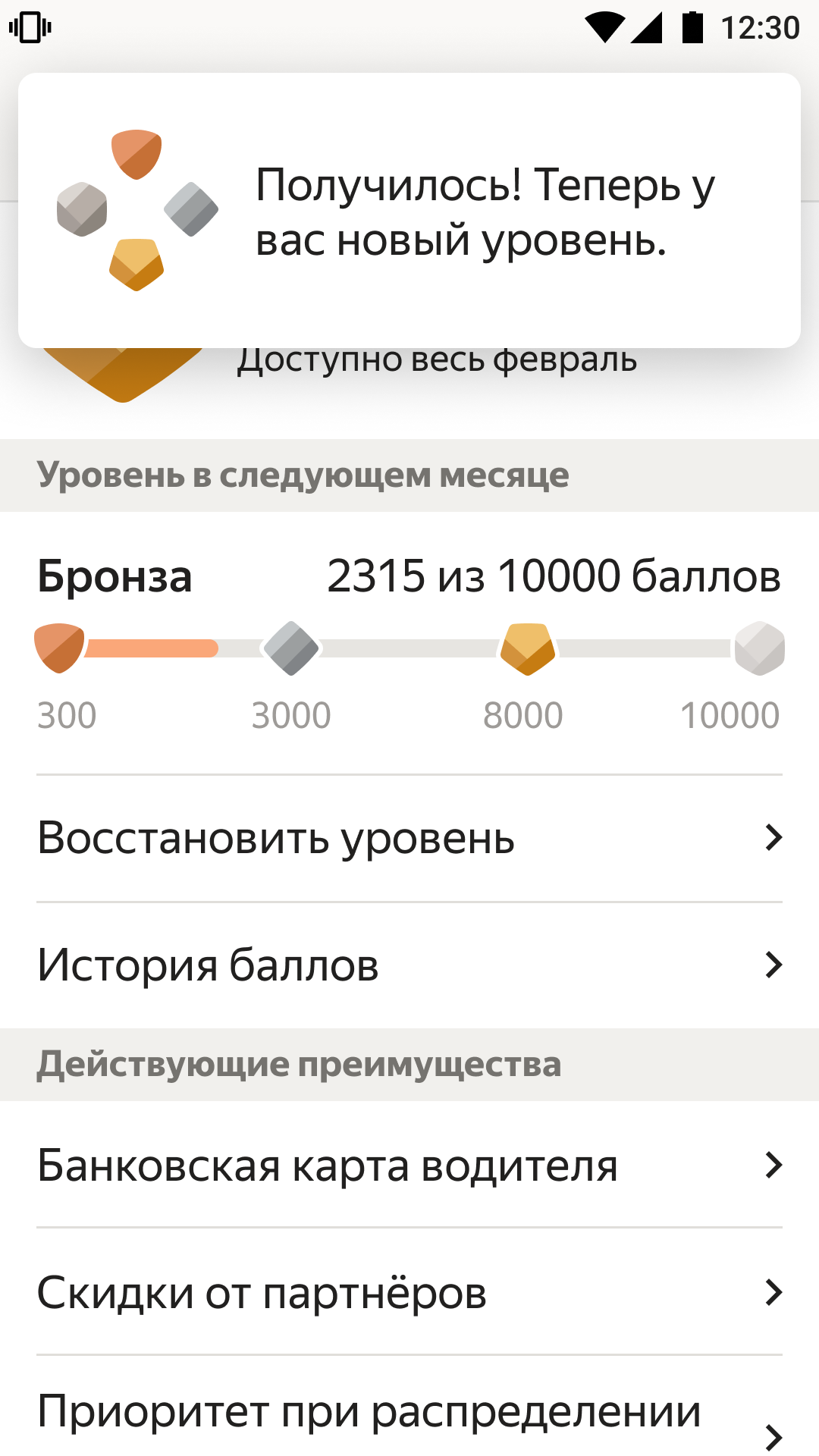 4. Через некоторое время сверху появится уведомление о том, что уровень успешно перенесён. Он будет действовать до конца текущего календарного месяца.