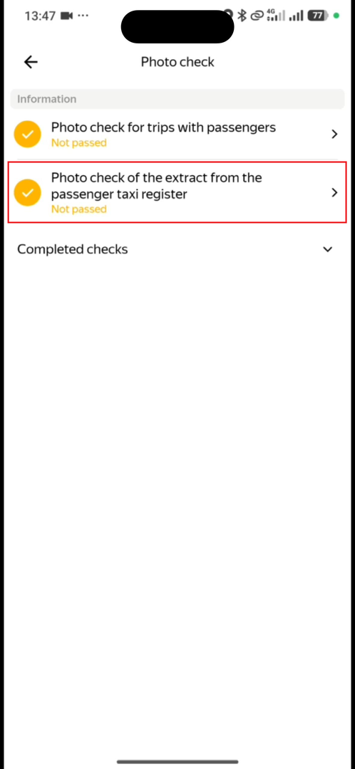 Click on “Photo check of the extract form the passenger taxi register”