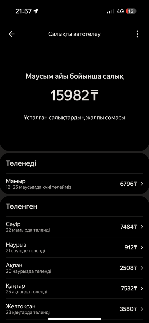 Сіз болашақ салық төлемдері үшін автоматты түрде белгіленетін соманы және өткен айлардағы салық сомаларын көресіз