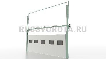 Ворота Alutech секционные промышленные с окнами стальные (металл) - полотно из сэндвич-панелей