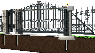 Автоматические откатные ворота кованые Doorhan с калиткой подвесные на сваях