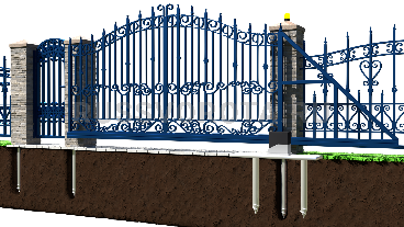 Автоматические откатные ворота кованые Damast с калиткой консольные на сваях