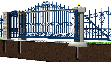 Механические откатные ворота кованые Damast с калиткой подвесные на сваях
