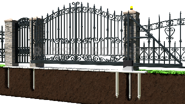Механические откатные ворота кованые Doorhan с калиткой консольные на сваях