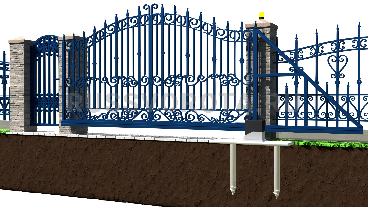 Механические откатные ворота кованые Damast с калиткой консольные на ленточном фундаменте