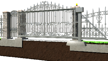 Механические откатные ворота кованые Alutech с калиткой подвесные в проем