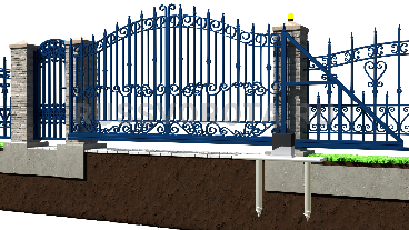 Механические откатные ворота кованые Damast с калиткой консольные в проем