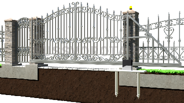 Механические откатные ворота кованые Alutech с калиткой консольные в проем