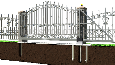 Автоматические откатные ворота кованые Alutech консольные на сваях
