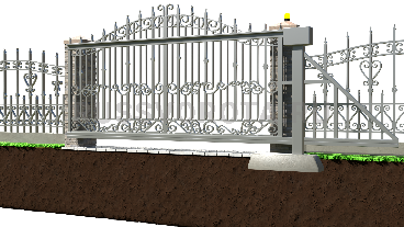 Автоматические откатные ворота кованые Alutech подвесные на ленточном фундаменте