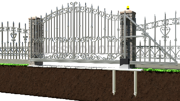Автоматические откатные ворота кованые Alutech консольные на ленточном фундаменте