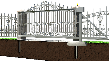 Механические откатные ворота кованые Alutech подвесные на сваях