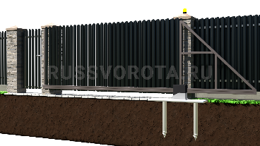 Автоматические откатные ворота из металло-штакетника Doorhan с калиткой консольные на ленточном фундаменте
