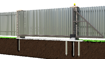 Механические откатные ворота из металло-штакетника Alutech консольные на сваях
