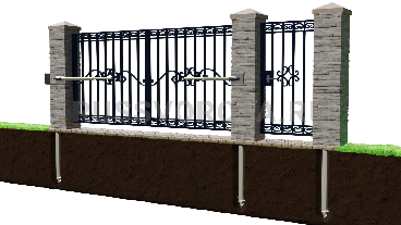 Автоматические распашные ворота кованые Damast с калиткой на сваях уличные