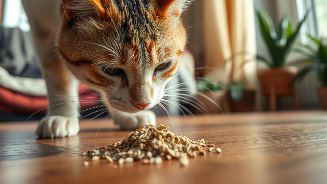 Cat with dry catsnip