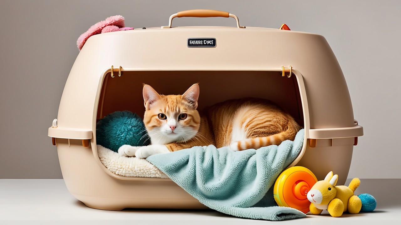 Image of a cat comfortably resting inside a well-designed pet carrier