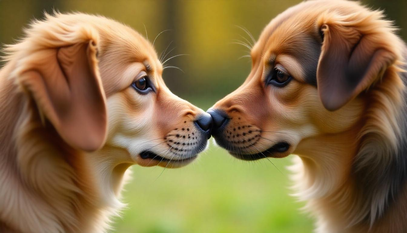 Two happy dogs meeting outdoors