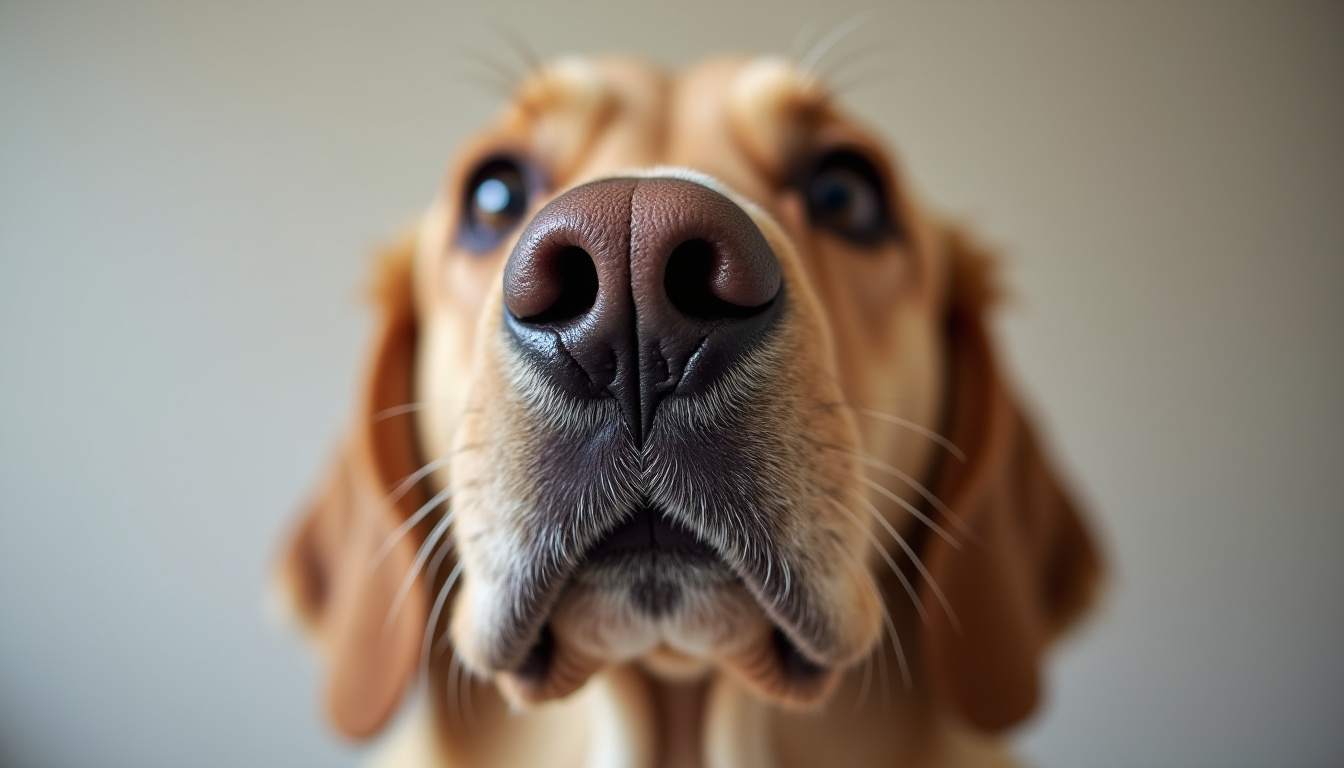 A close-up photograph of a dog's dry nose with visible cracks