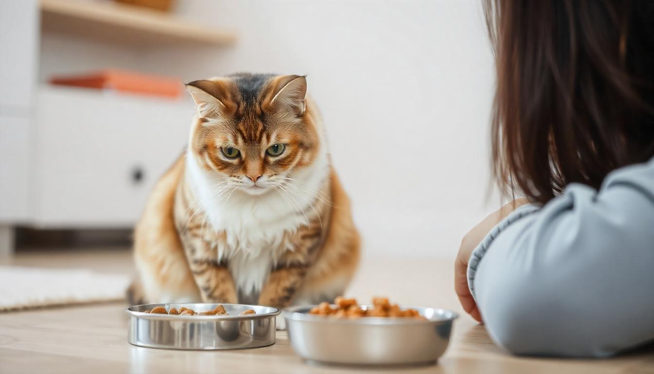 A concerned cat owner observing their cat not eating