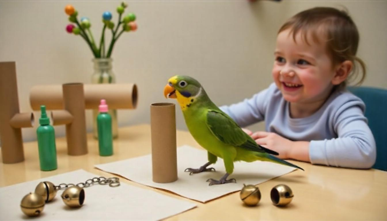 A creative play area featuring DIY bird toys