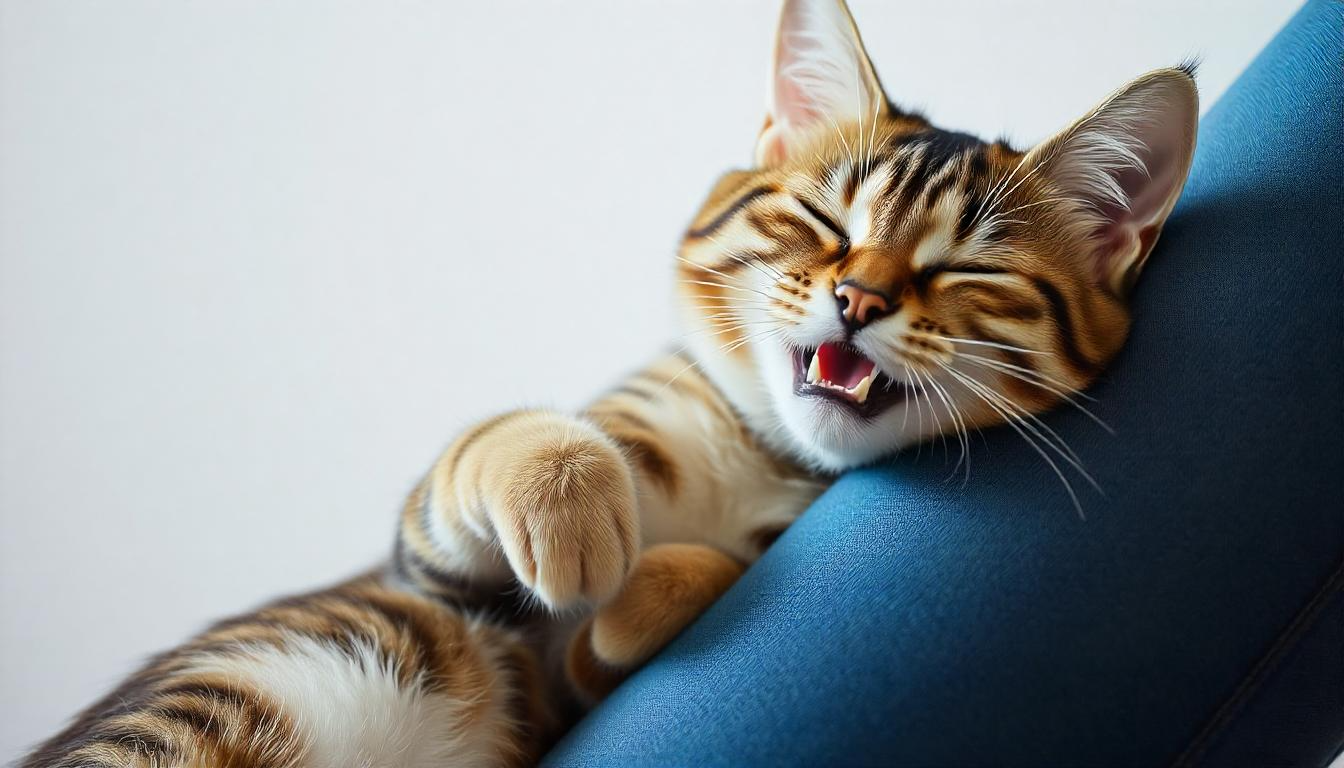 A happy cat rubbing against its owner's leg, capturing the moment of affection and trust between them